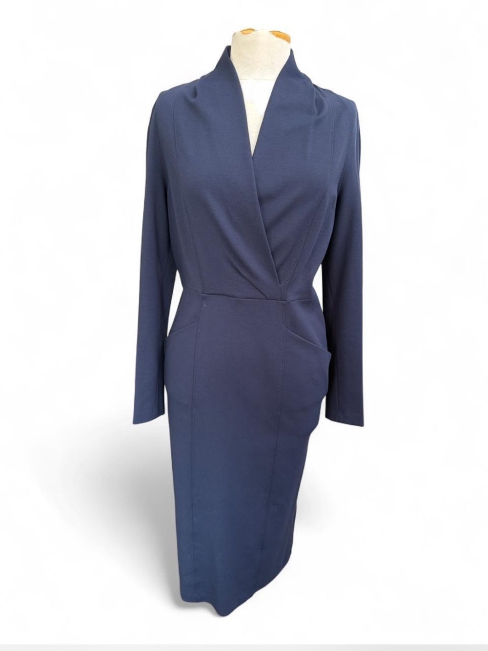 Armani Collezioni Navy Long Sleeve Knit Midi Dress Size 10